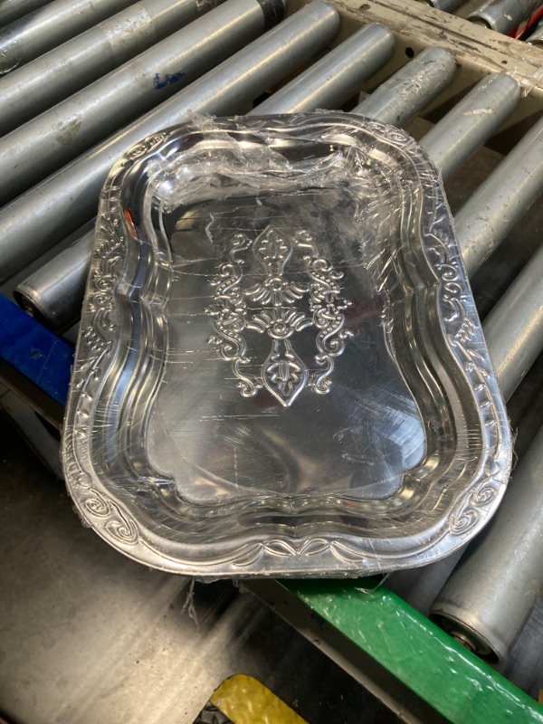 Photo 1 of 16 inches Metal Decorative Tray, Jewelry Dish Cosmetics Organizer Bathroom Clutter Serving Platter Storage Tray (1 Pack)