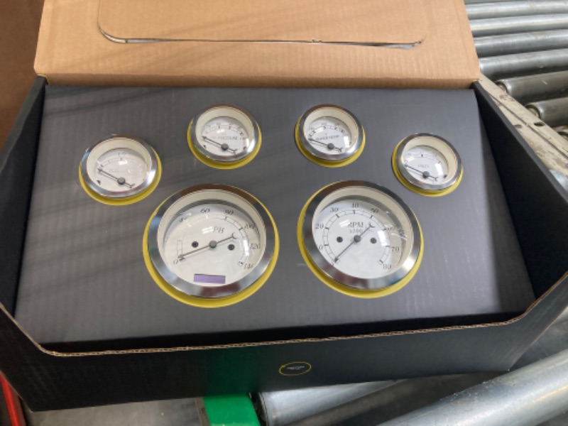 Photo 1 of MOTOR METER RACING Classic 6 Gauge Set with GPS Electrical Speedometer Digital Odometer White Dial Black Needle Light Bulb Illumination 85mm 3-3/8" & 52mm 2-1/16"