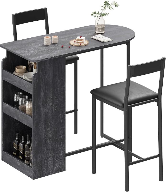 Photo 1 of 
GarveeHome Bar Table and Chairs Set for 2, Pub Table and Chairs Set, 3 Piece Table Set with Three Tier Storage Shelf for Living Room, Dining Room, Small Apt...