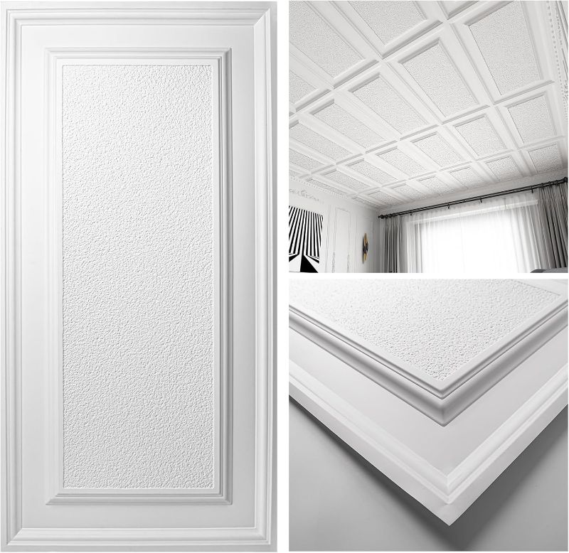 Photo 1 of 
Art3d Drop Ceiling Tiles 24x48 inch White (12-Pack, 96 Sq.ft), 3D Wainscoting Panels Glue Up 2x4 FT