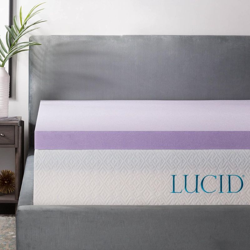 Photo 1 of 
LUCID 3 Inch Lavender Infused Memory Foam Mattress Topper - Ventilated Design - King Size