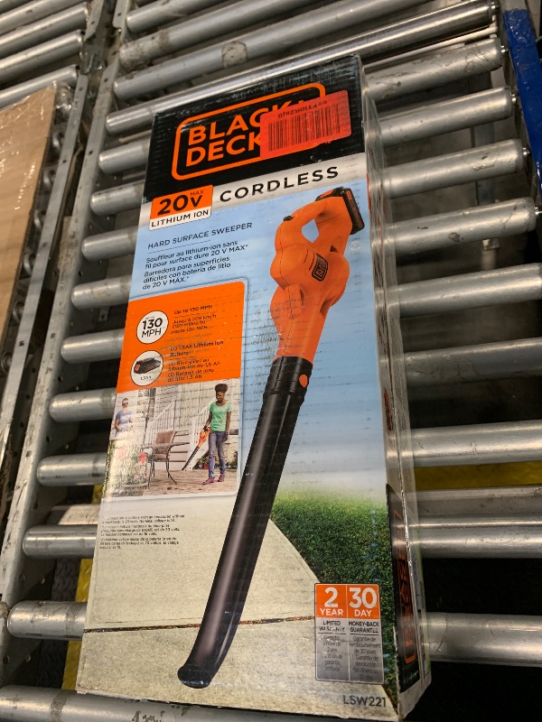 Photo 1 of ***USED***BLACK+DECKER 20V MAX Cordless Leaf Blower, Lawn Sweeper, 130 mph Air Speed, Lightweight Design, Battery and Charger Included (LSW221)