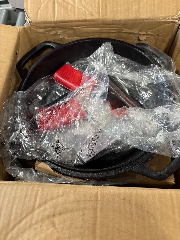 Photo 1 of [Clean Thoroughly] EDGING CASTING 2-in-1 Pre-Seasoned Cast Iron Dutch Oven Pot with Skillet Lid Cooking Pan, Cast Iron Skillet Cookware Pan Set with Dual Handles Indoor Outdoor for Bread, Frying, Baking, Camping, BBQ, 5QT. 