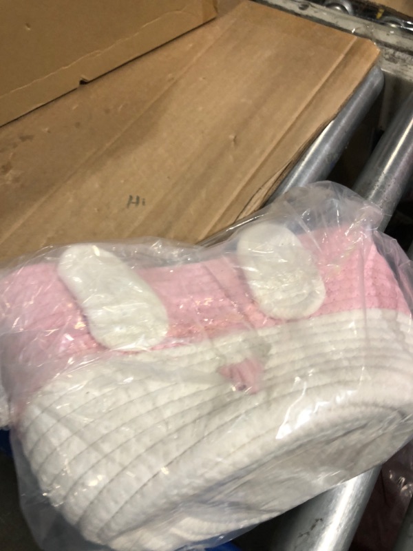 Photo 1 of CubesLand Empty Easter Basket for Kids Babies Boys and Girls, Cute Easter Treasure Hunt Bunny Basket, Sturdy Cotton Rope Gift Basket, Egg Hunts, Festive Decor & Gift Ideas - Pink, Large