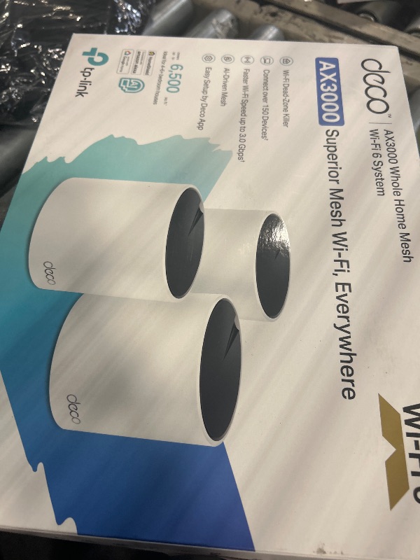 Photo 1 of TP-Link Deco AX3000 WiFi 6 Mesh System(Deco X55) - Covers up to 6500 Sq.Ft. , Replaces Wireless Router and Extender, 3 Gigabit ports per unit, supports Ethernet Backhaul (3-pack)
