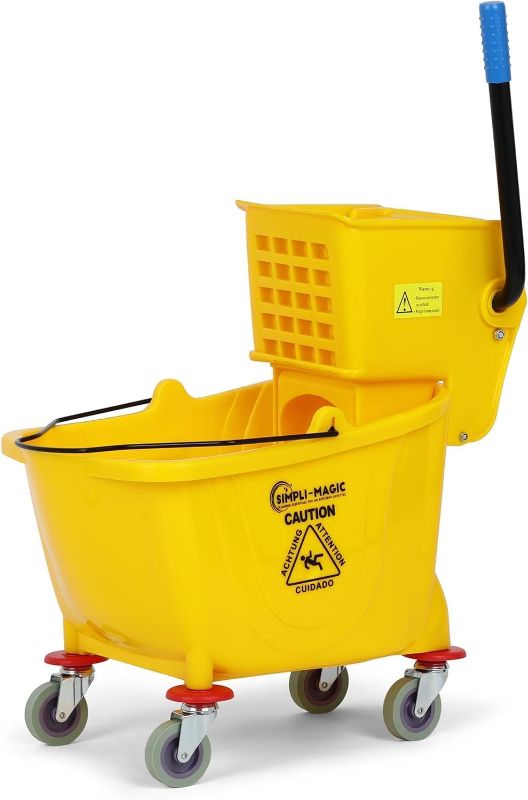 Photo 1 of 
Simpli-Magic 79358 Commercial Mop Bucket with Side Press Wringer, 26 Quart, 14.75"L x 12.95"W x 19.95"H, Yellow