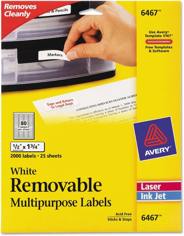 Photo 1 of 
Avery 6467 Laser/Inkjet Labels,Removable, 1/2-Inch x1-3/4-Inch,2000/PK,WE