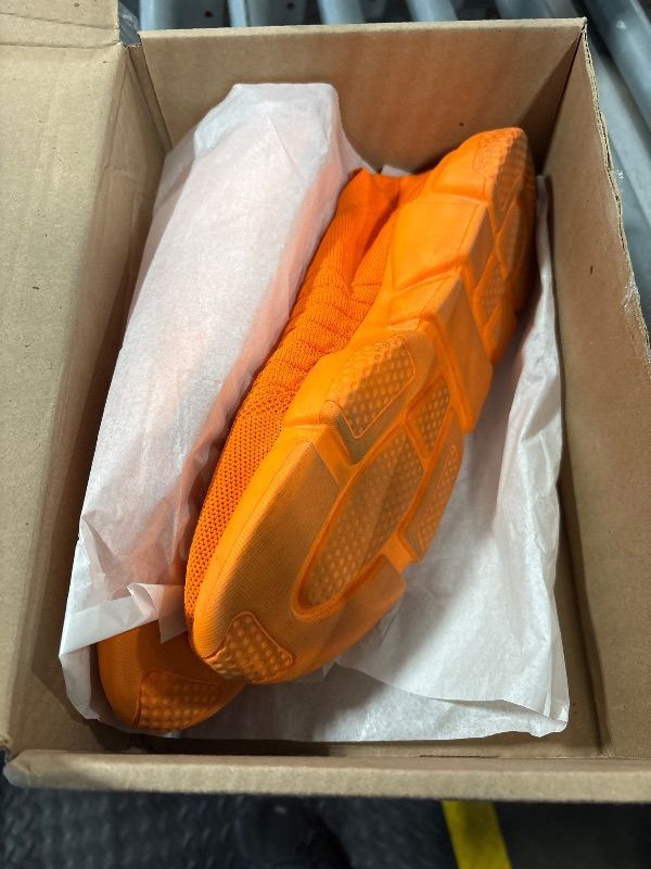 Photo 1 of    GSLMOLN Mens's Women's Gym Shoes Knitted Fashion Slip on Sneakers Lightweight Breathable Athletic Shoes Fashin Tennis Sport Shoes Orange M 12/W 14