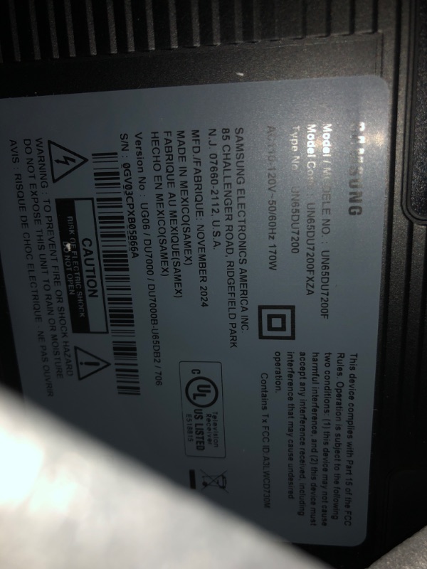 Photo 1 of **PARTS ONLY**SAMSUNG 65-Inch Class Crystal UHD 4K DU7200 Series HDR Smart TV w/Object Tracking Sound Lite, PurColor, Motion Xcelerator, Mega Contrast, Q-Symphony (UN65DU7200, 2024 Model)