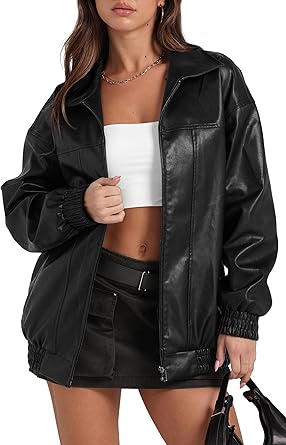 Photo 1 of  Leather Jacket Women Faux Oversized Motorcycle Bomber Coats 2024 Fall Fashion Outfits Winter Clothes