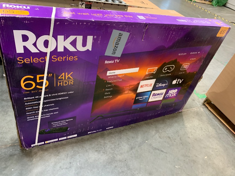 Photo 1 of **Only parts ** Roku Smart TV – 65-Inch Select Series 4K HDR RokuTV with Roku Enhanced Voice Remote, Brilliant 4K Picture, Automatic Brightness, & Seamless Streaming – Live Local News, Sports, Family Entertainment