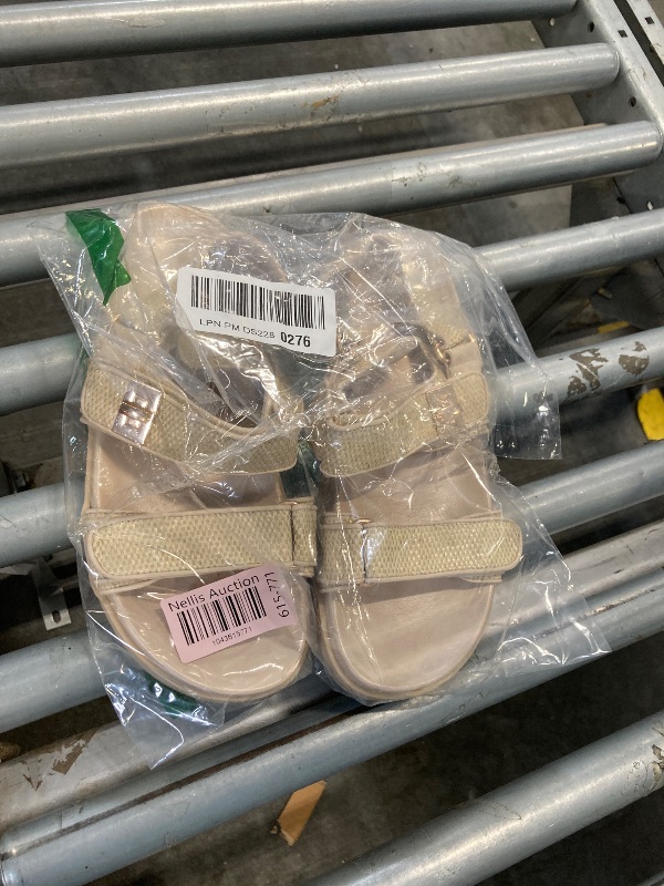 Photo 1 of  *** USED *** Rihero Women's Flat Sandals Comfort Adjustable Velcro Double Strap Slip on Leather Footbed Raffia Sandals with Back Strap Size 8