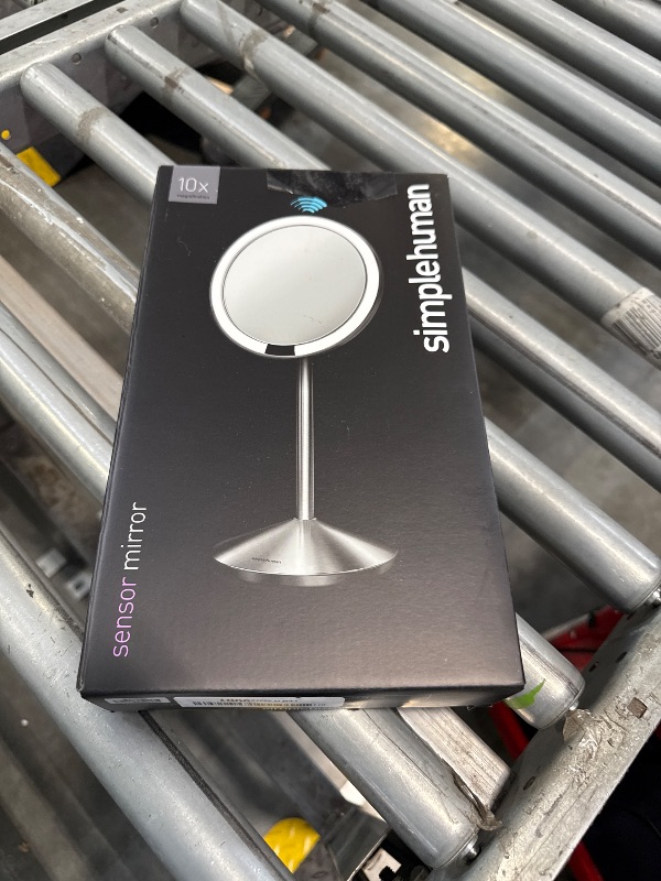 Photo 1 of simplehuman Sensor Mirror, 5" Round Rechargeable Mini Travel Makeup Mirror, 10x Magnification, Brushed Stainless Steel