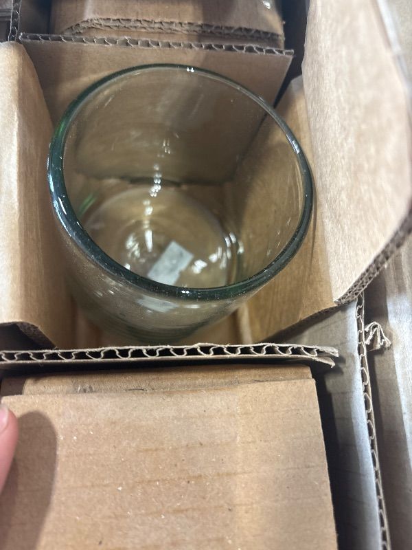 Photo 1 of  8 oz CLEAR Glasses, set of 6, Mexican Handmade Multicolor Glassware, Recycled Glass, Lead & Toxin Free