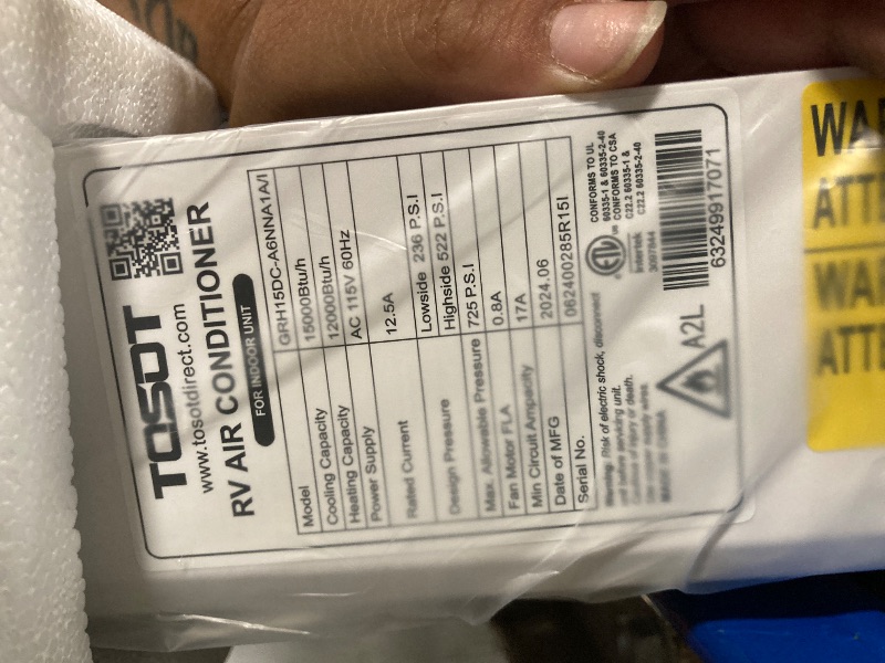 Photo 1 of ***outside unit, condenser MISSING**
TOSOT GO Cool RV Air Conditioner 15000 BTU, Non-Ducted Camper Rooftop AC Unit with Heat Pump, WiFi and Remote Control, White