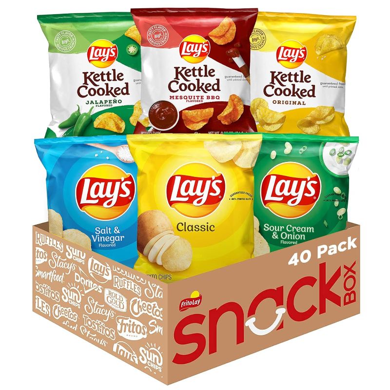 Photo 1 of   Lay's Potato Chips, Regular & Kettle Variety Pack, (Pack of 40) BB05-20-2025