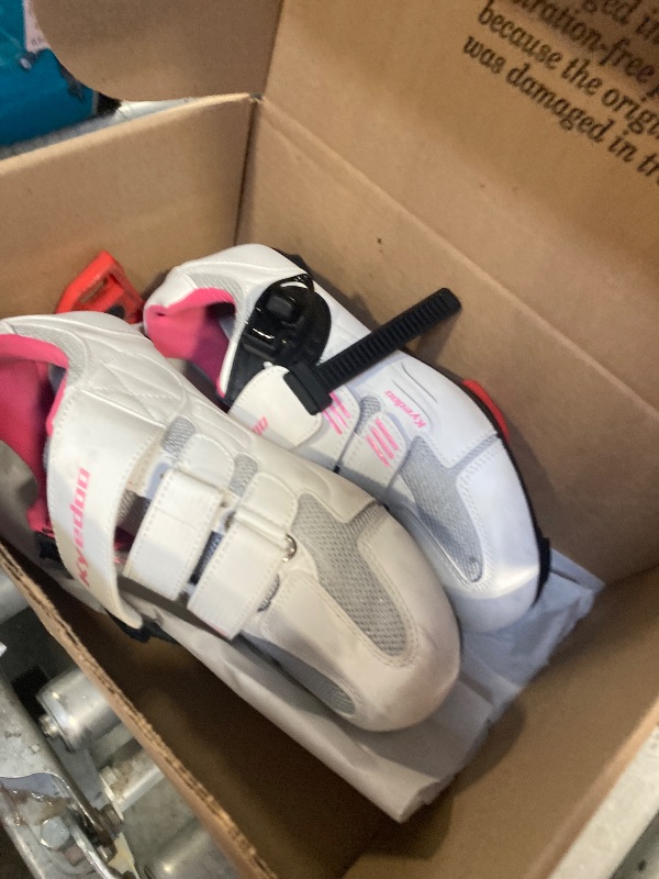 Photo 1 of ***CLIP MISSING***Womens Cycling Shoes Compatible with Peloton Bike Clip in Ladies Indoor Cycling Road Bike Riding Biking Shoes, Pre-Installed Delta Cleats Size 8.5 White Pink      
