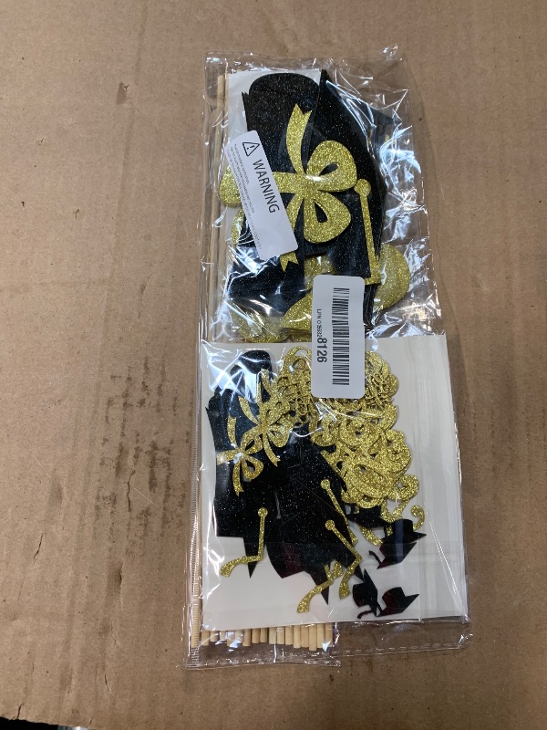 Photo 1 of AONSOULE 40PCS Graduation Decorations 2025 Set – 24 Cupcake Toppers & 16 Table Centerpieces, Non-Shedding Glitter Table Toppers, Double-Sided Class of 2025 Grad Party Decorations (Black Gold)
