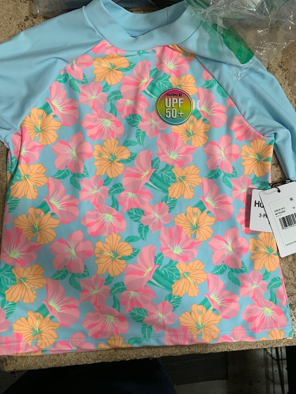 Photo 1 of **MISSING BOTTOM, TOP ONLY**
Hurley Girls Long Sleeve Rash Guard 2-Piece Swimsuit, Blue Ice/Floral, 12