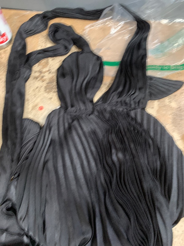Photo 1 of  Women's Slip Satin Dress Sleeveless Halter Low Cut Cowl Neck Formal Black Open Back Tie Up Maxi Party Dresses SIZE MEDIUM 
