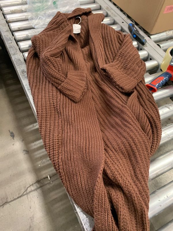 Photo 1 of ANRABESS Women Knit Long Cardigan Long Sleeve Open Front Lapel Oversized Sweater Coat 2025 Fall Duster Outerwear Clothes Red Brown Medium