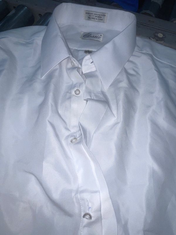 Photo 1 of OmegaTux Men's White Microfiber Tuxedo Dress Shirt Laydown Collar, Non Pleat LARGE 16-161/2