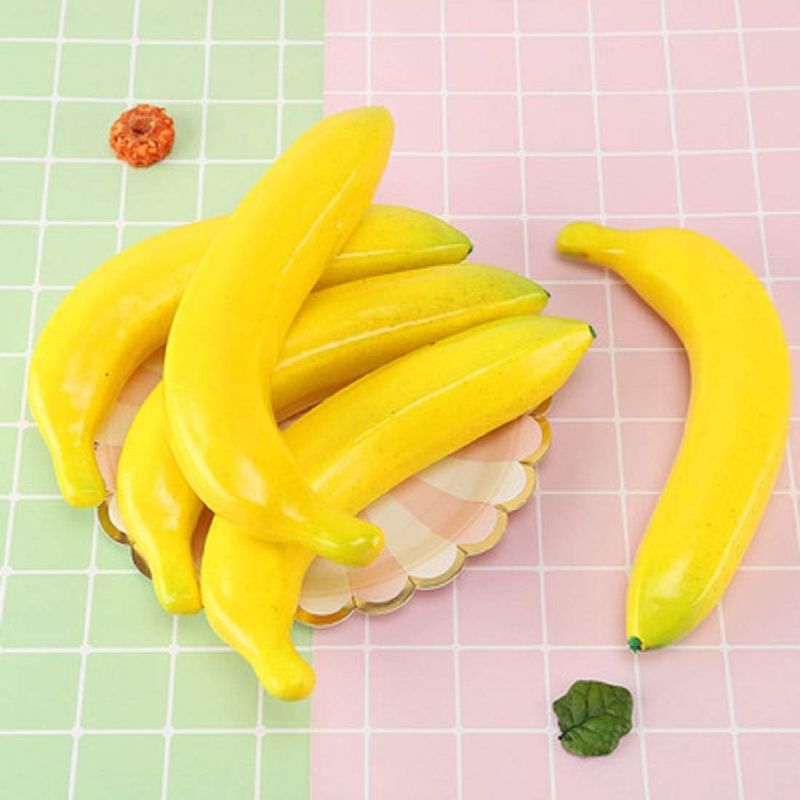 Photo 1 of J-Rijzen 6PCS  Fake bananas. Artificial Fruits Vivid Yellow for Home Fruit Shop Supermarket Desk Office Restaurant Decorations Or Props (Yellow)