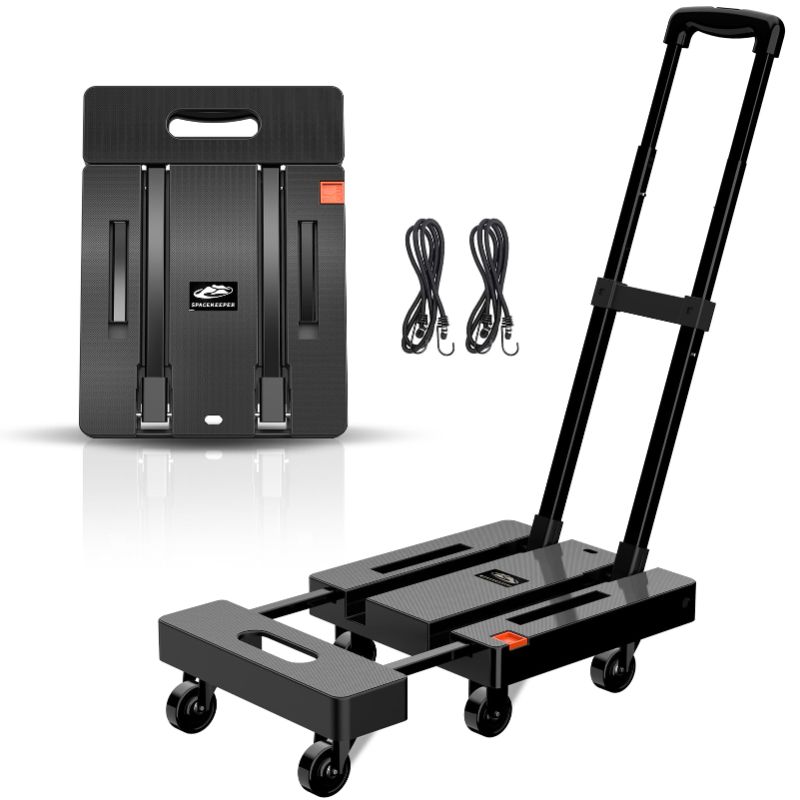 Photo 1 of SPACEKEEPER Folding Hand Truck, 500 LB Heavy Duty Luggage Cart, Utility Dolly Platform Cart with 6 Wheels & 2 Elastic Ropes for Luggage, Travel, Moving, Shopping, Office Use, Black