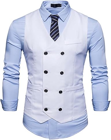 Photo 1 of Dninmim Men's Double Breasted Suit Vest Slim Fit Sleeveless Business Wedding Waistcoat, LARGE