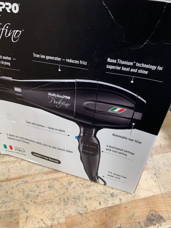 Photo 1 of BaBylissPRO Hair Dryer, Nano Titanium Portofino 2000-Watt Blow Dryer, Hair Styling & Appliances, Black, BPOR1