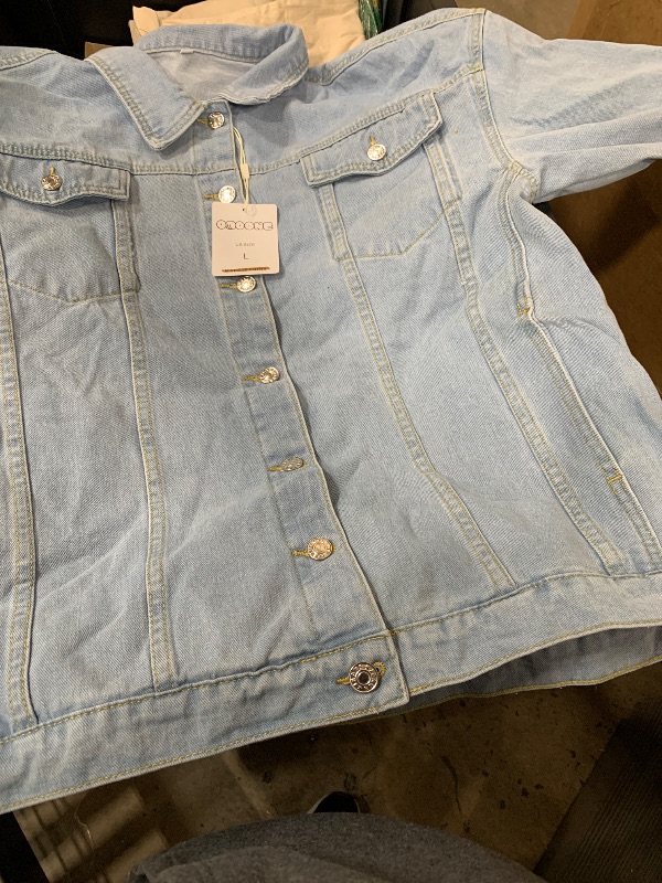 Photo 1 of  Women's Denim Coat Jean Button Front Washed Vintage Jacket. L
