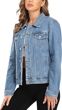 Photo 1 of  Women's Denim Coat Jean Button Front Washed Vintage Jacket. L
