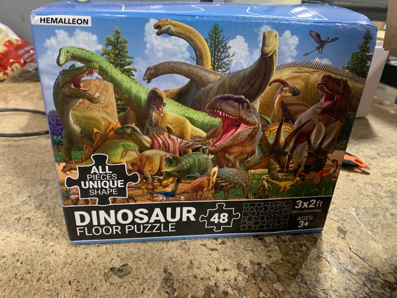 Photo 1 of 48 Piece Jumbo Dinosaur Floor Puzzle - Large Size (3 x 2 ft) - All Pieces Unique Shape - 25 Realistic Dinos Illustration - Gifts for Boys Girls Toddlers Kids Ages 3-5 2-4 4-6 Year Old