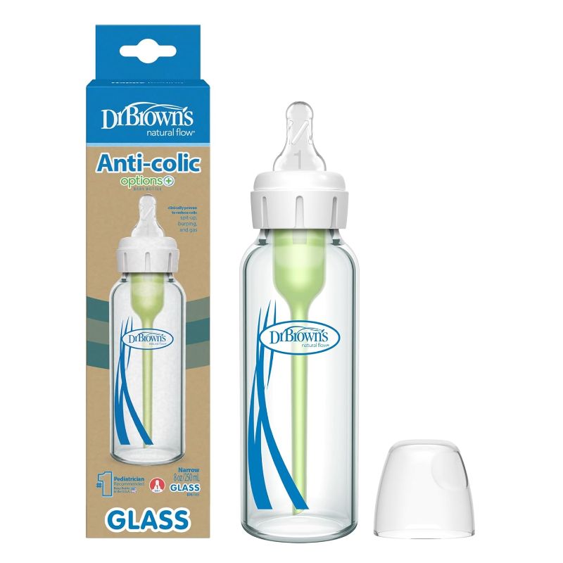 Photo 1 of 
Dr. Brown's Natural Flow Anti-Colic Options+ Narrow Glass Baby Bottle, 8 oz/250 mL, with Level 1 Slow Flow Nipple, 1 Pack, 0m+
