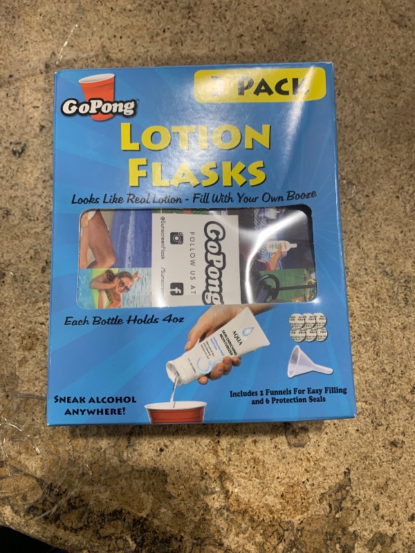 Photo 1 of GoPong Lotion Flask 3 Pack (12 oz Total) - Hidden Alcohol Travel Flasks – Secret Liquor Containers for Beaches, Cruises, and Sports Events – Includes Funnel & Spout