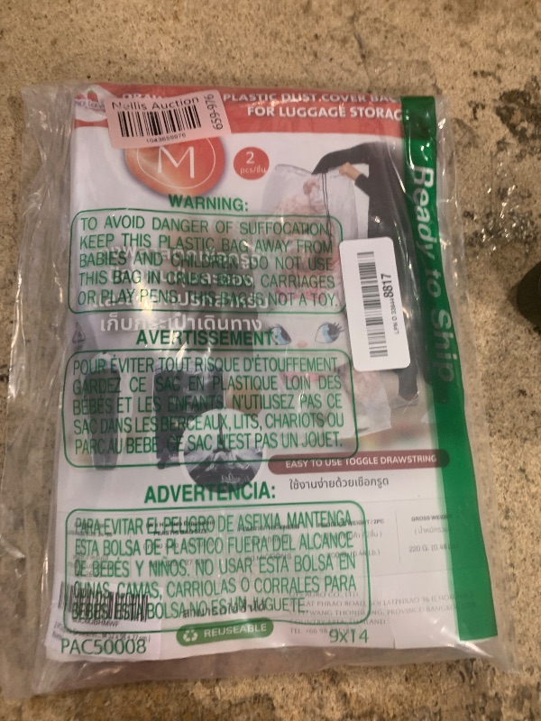 Photo 1 of 2 PCs/pack Drawstring Plastic Dust Cover Bags,Transparent Storage Bags with multi-purpose for Home Organization, suitable for luggage, blanket, big doll, duvet and reusable (Size M 52 x 98 + 27 cm.)