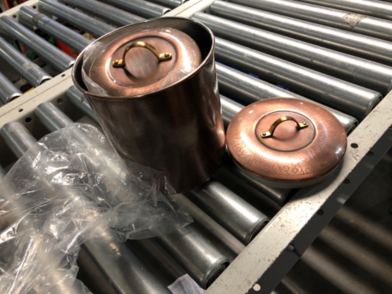 Photo 1 of ***(STOCK PHOTO FOR REFERENCE ONLY/ SEE PIC FOR ITEM DETAILS)***
BIRDROCK HOME 4pc Food Storage Canister Set | Hammered Antique Copper with Airtight Lids | Rustic Metal Containers for Flour, Sugar, Baking Ingredients | Farmhouse Kitchen Countertop Organiz
