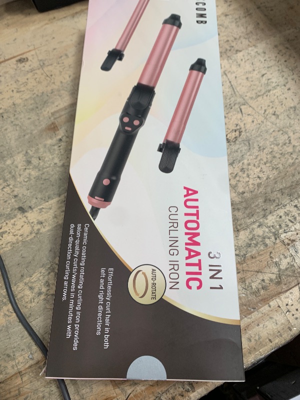 Photo 1 of (Needs assembly)3 in 1 Rotating Curling Iron - Automatic Curling Iron Dual Voltage with 3 Interchangeable Barrels 0.75" 1" 1.25", Fast Heat & Adjustable Temps for All Hair Types, Effortless Long Lasting Beach Waves
