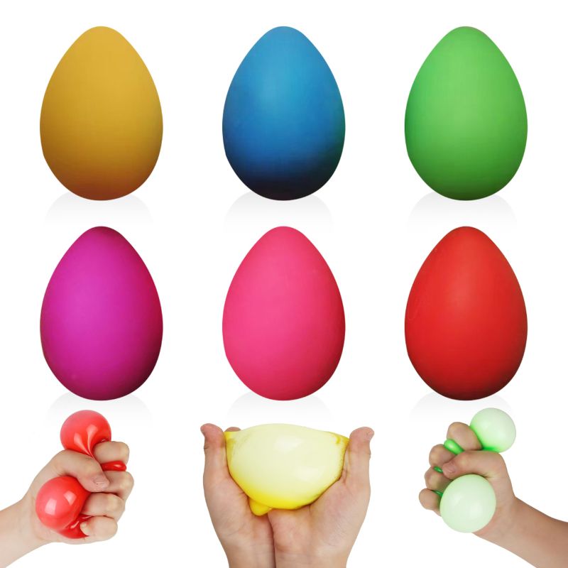 Photo 1 of 6 Pack Easter Basket Stuffers for Kids , Easter Bunny Squishy Stress Balls, Flour-Made Easter Toys for Stress Relief, 6 Colors, Easter Gifts & Decor(Egg Shape)