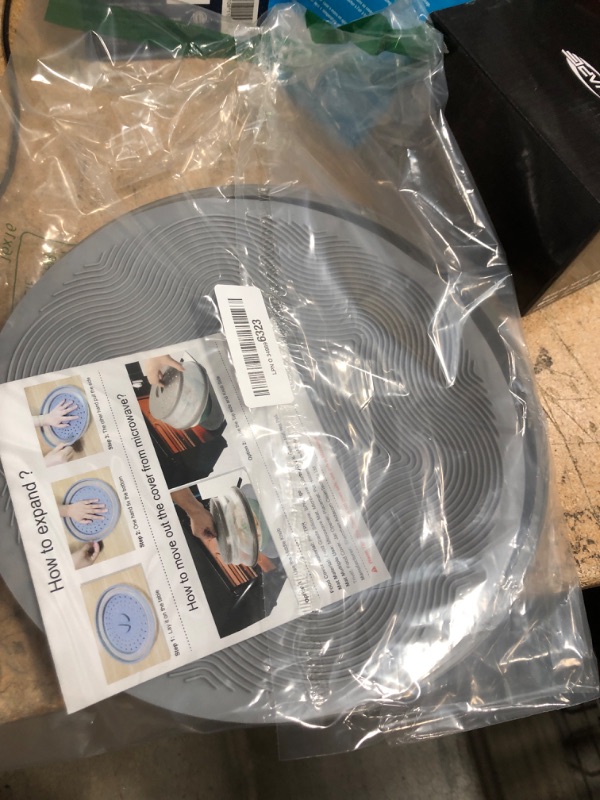 Photo 1 of 2 in 1, Aidacom Microwave Place Mat & Food Cover- Mat as Bowl Holder, for Splatter Guard, Multi-use: Silicone Trivet, Pot Holders, Drying, Baking, Utensils Rest for Kitchen Counter, Grey