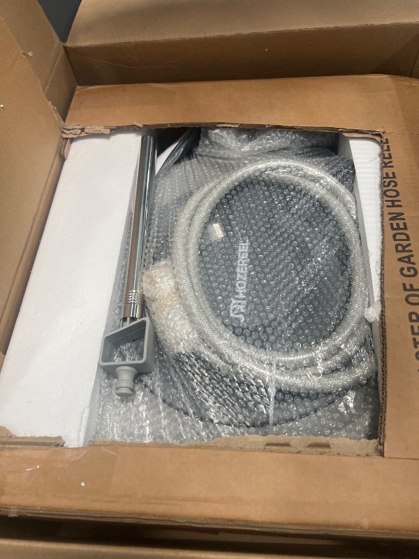 Photo 1 of 110 FT Retractable Garden Hose Reel by HOZEREEL, Outdoor Garden Hose Reels 1/2" - Automatic Self Retract Wall Mount Hose Reel Enclosed Storage, Any Length Lock, 10 Pattern Nozzle-Grey