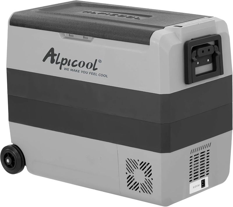 Photo 1 of ***MAJOR DAMAGE - WHEEL BROKEN OFF - POWERS ON - UNABLE TO TEST FURTHER - NO PACKAGING - SEE PICTURES***
Alpicool T60 Dual Temperature Control 12 Volt Refrigerator 63 Quart Portable Car Fridge Freezer (-4°F~68°F) for Truck, RV, Boat, Camping and Travel