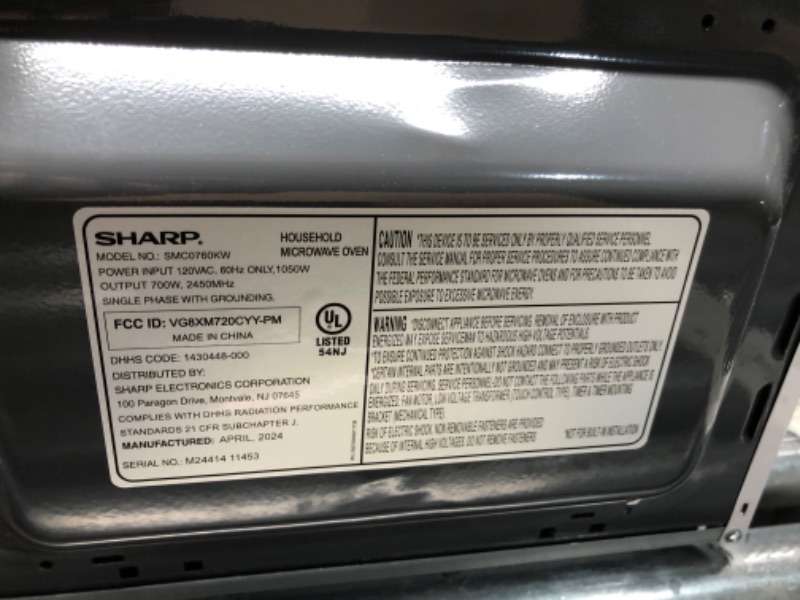 Photo 1 of ***FOR PARTS ONLY - MAJOR DAMAGE - SEE COMMENTS***
SHARP SMC0760KW Compact Countertop Microwave Oven with Removable 10" Carousel Turntable, 0.7 Cubic Feet, 700 Watt CuFt, White