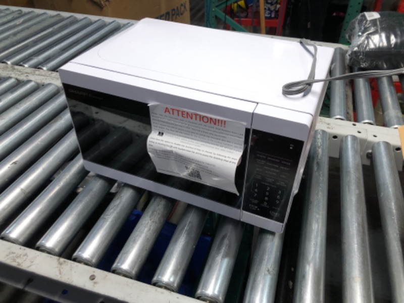 Photo 1 of ***FOR PARTS ONLY - MAJOR DAMAGE - SEE COMMENTS***
SHARP SMC0760KW Compact Countertop Microwave Oven with Removable 10" Carousel Turntable, 0.7 Cubic Feet, 700 Watt CuFt, White