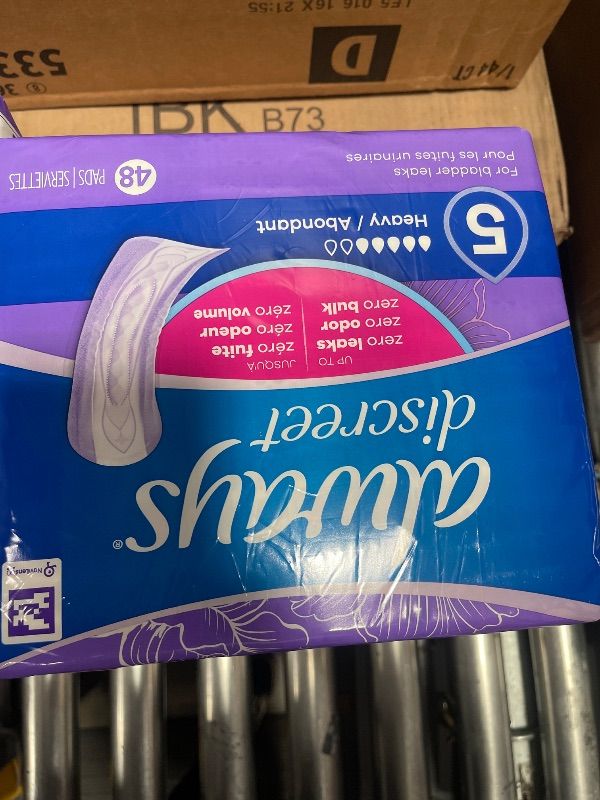 Photo 1 of Always Discreet Incontinence Pads for Women and Postpartum Pads, Heavy, 48 CT, up to 100% Bladder Leak Protection