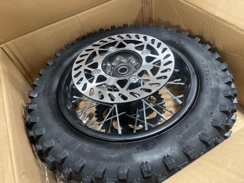 Photo 1 of 10"" Rear Wheel Rim Tire Assembly For Dirt Pit Bike Trail 80/100-10 Rear Wheel Rim Tire Fits 50/70/90/110 Pit Dirt Bike KLX65 Apollo Includes Brake Rotor and 420 41T Sprocket