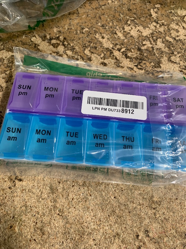 Photo 1 of 7 Day Weekly AM PM Pill Organizer, ShysTech Large Pill Case Pill Box for Pills Vitamin Supplements Medication (Purple/Blue)