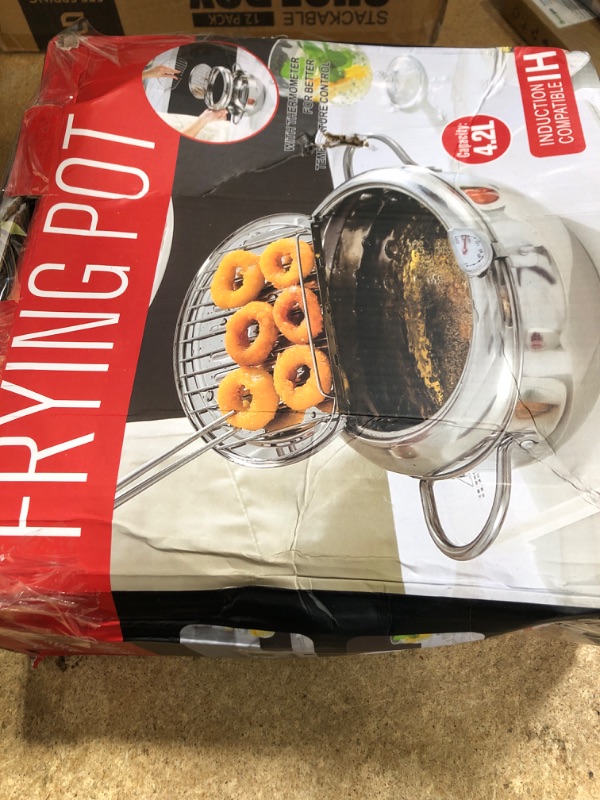 Photo 1 of Deep Fryer Pot, 4.4Qt /11 Inch Japanese Style Small Deep Fryer 304 Stainless Steel, with Temperature Control and Oil Drip Drainer Rack, Deep Frying Pot with Lid
