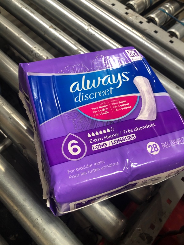 Photo 1 of Always Discreet for Bladder Leaks, Ultimate Overnight, Long Length, 28 Pads (Packaging May Vary)