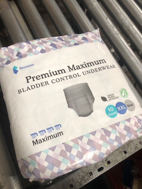 Photo 1 of Because Maximum Incontinence Underwear for Men - Heavy Bladder Leak Protection, Ideal for Overnight Leakage, Sleek, Invisible Fit, Grey, XXLarge - Absorbs 4 Cups -   10 count